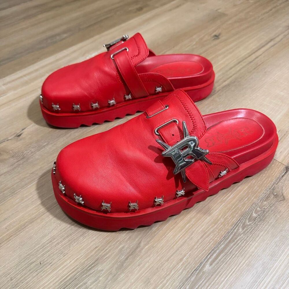 Redrum Murda Mules Chunky Red Leather Sz 12 No Box Y2K Platform Mall Goth Street